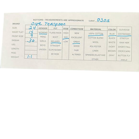 One Teaspoon Women's Blue Mid Rise Distressed 100% Cotton Relaxed Jeans Size 24 - Picture 10 of 10